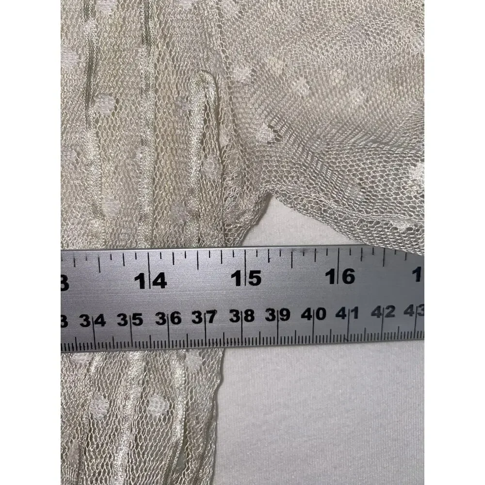 Zara Blouse Womens Large White Sheer Beaded Lace Crop Top Party Puff Sleeve